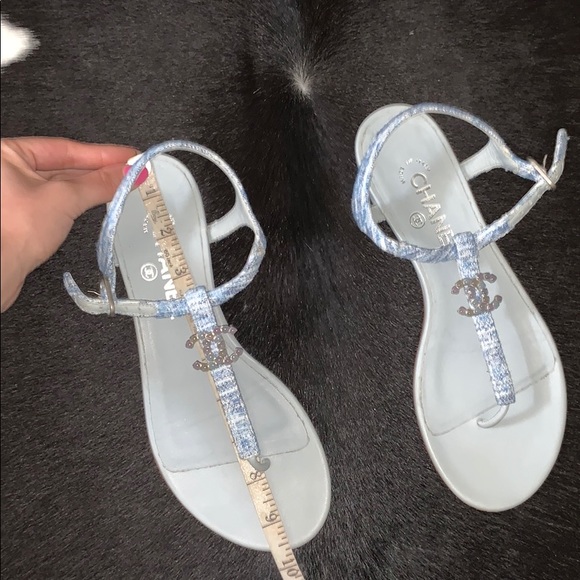 Chanel Fantasy Tweed CC Light Blue Sandals, 37.5 C - Picture 7 of 14